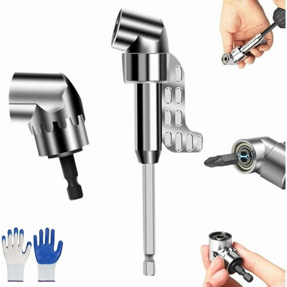 Protectivemethod 105 Degree Right Angle Drill Adapter, Magnetic 105 Degree Right Angle Drill Adapter, Right Angle Drill Attachment with Multi-function Bend Screwdriver Bit (A, Short Long)