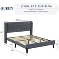 thumbnail image 2 of Queen Bed Frame with Headboad and Wingback, Elegant Vertical Stripe Design Velvet Upholstered Bed Frame with 2 Storage Pockets, Sturdy Wood Slat Support,Queen Bed Easy Assembly, Dark Grey, 2 of 8