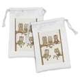 thumbnail image 1 of Owl Lover Fabric Pouch Set of 2, Ornamental Birds Sitting on Tree Branches Big Eyes Nocturnal Pastel Deaitls, Drawstring Bag for Toiletries Masks and Favors, 9" x 6", Umber and Ivory, by Ambesonne, 1 of 2