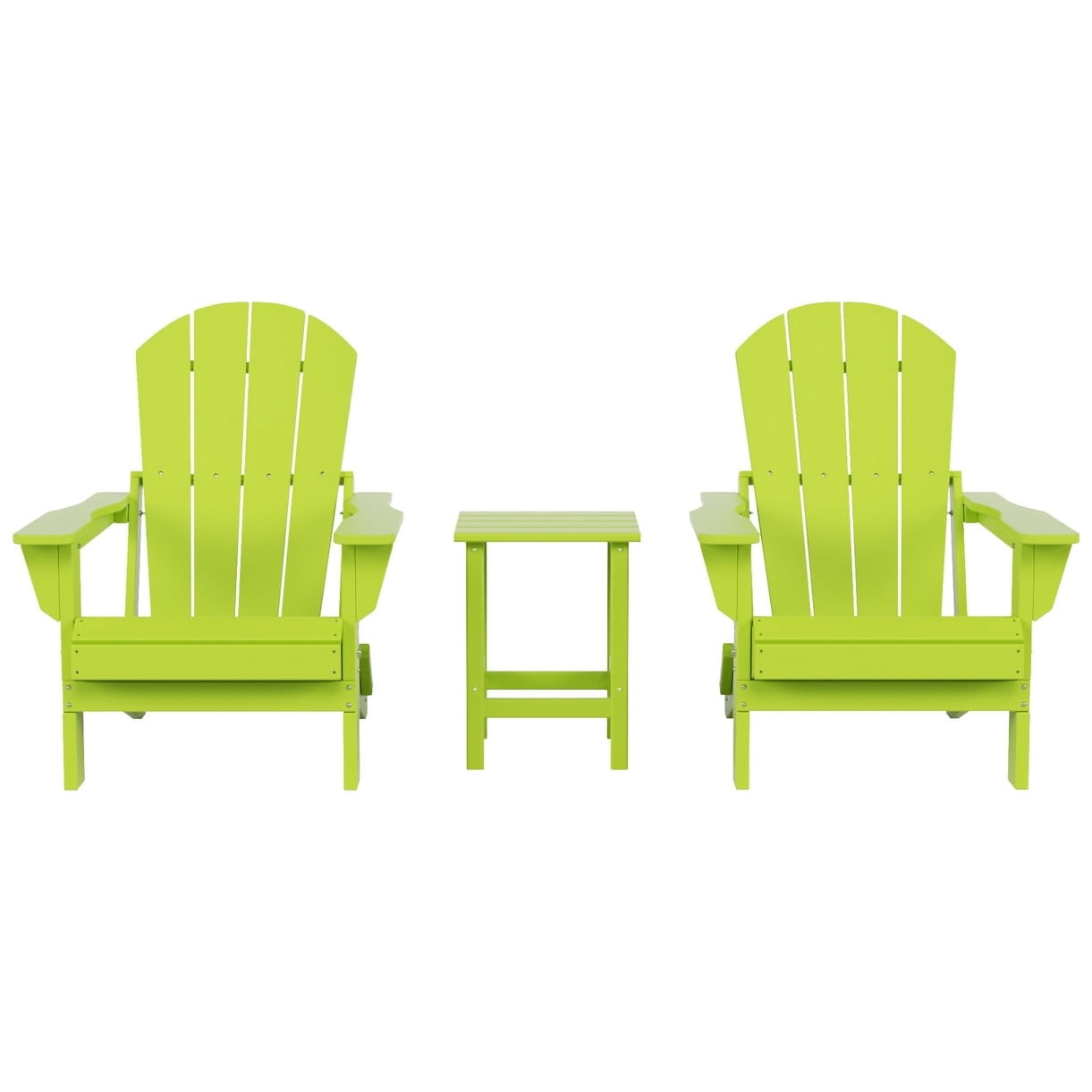 Polytrends  Laguna Hdpe All Weather Outdoor Patio Foldable Adirondack Chairs With Side Table (3-Piece Set) Lime