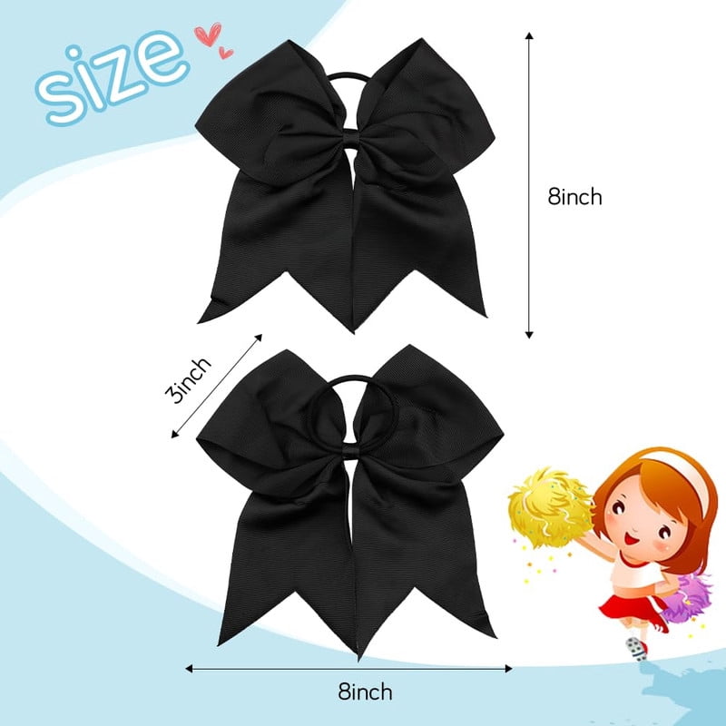 Vorkoi 2PCS Large Cheer Bows for Cheerleaders Hair Bows for Girls Softball Hair Bows Teen Girls College Sports Elastic Ponytail Holder School Cheerleading Hair Accessories 8 Inch Bows for Girls