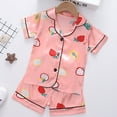 thumbnail image 2 of Zanarzt Toddler Boy Silk Pajamas 2 Piece Kids Satin Pajamas Sets Baby Boy Girl Button Down Silk Sleepwear 2 Piece Short Sleeve Loungewear Clothes Set Pink,12-18 Months, 2 of 8