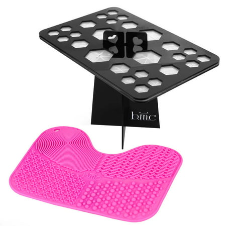 BMC Pink Silicone Makeup Brush Cleaning Mat And 26 Brush Drying Tower Bundle