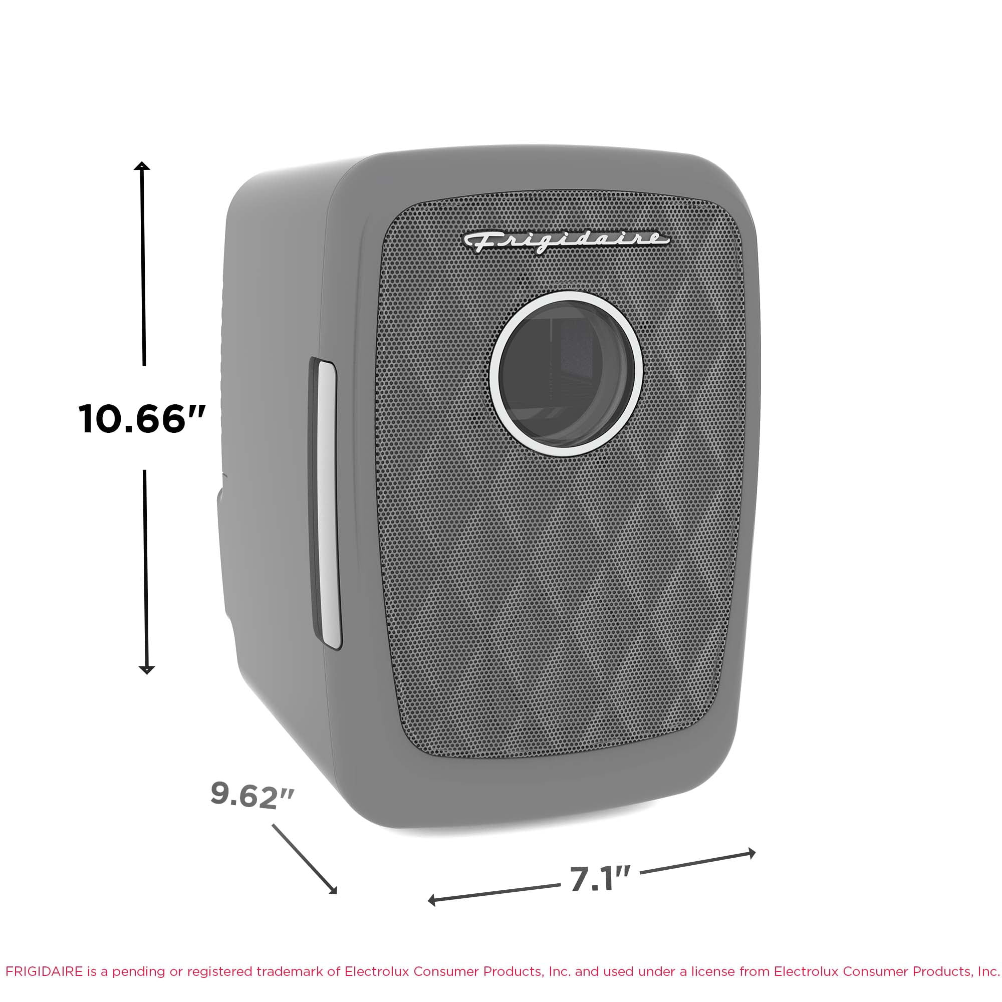 Frigidaire 6 Can Mini Cooler with Bluetooth Speaker, 4 Liter Personal Fridge with AC/DC Adapter, Pewter