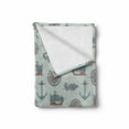 thumbnail image 2 of Nautical Soft Flannel Fleece Throw Blanket, Marine Image with Anchor Windrose Fish and Ships, Cozy Plush for Indoor and Outdoor Use, 50" x 60", Blue Multicolor, by Ambesonne, 2 of 6