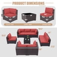 thumbnail image 3 of ALAULM 9 Pieces Patio Conversation Furniture Set Outdoor Sectional Sofa Sets W/Cushions Brown PE Rattan, Red, 3 of 7