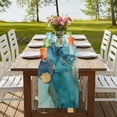 thumbnail image 4 of Teal Blue Marble Table Runner, Modern Abstract Texture Art Ombre Washable Cotton Linen Table Runners 60 Inches Long, Dresser Scarf Runner for Coffee/TV Stands/Kitchen/Cabinets 13''x60'', 4 of 9