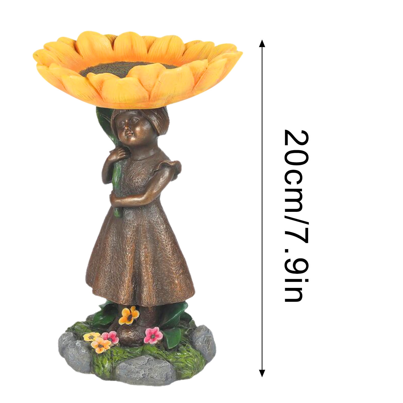Bird Bath Bowl for Garden, Sunflower Frog Handmade Decoration, Polyresin Big Tree Shape Bird Bath Brown Pedestal Handmade Gifts for Outdoor Home Garden, Yard Lawn Decorations