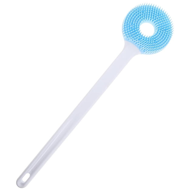 Silicone Shower Scrubber Long Handle Soft Bristles Exfoliating Body Cleanser For Bathing Sky-Blue 1Set