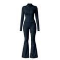 thumbnail image 3 of TZZQ Womens 2 Piece Yoga Outfits Fitted Long Sleeve Zipper Crop Jackets High Waist Elastic Flare Pants Slim Fit Casual Matching Outfits Flare Legging Workout Sets Athletic Clothing Sets Navy Xl, 3 of 7