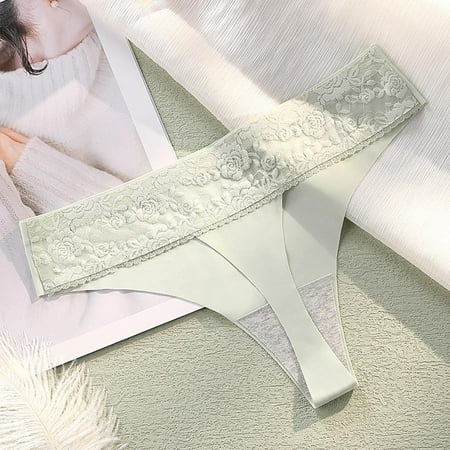 

BTJX Women Mid Low Waist Lace Thong Ice Silk Seamless Comfortable Cotton Crotch Briefs