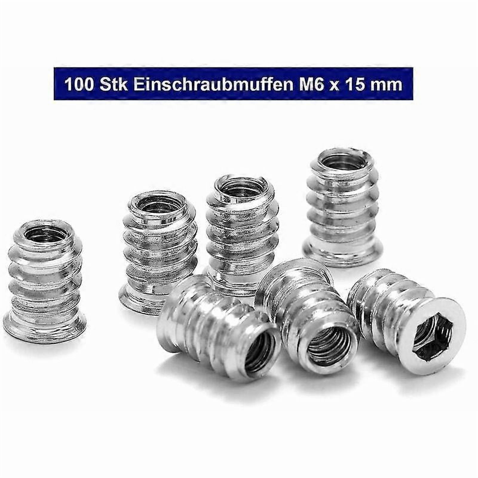100PCS Wood Threaded Insert Hex Nut M6 x 15mm Zinc Alloy Screw Insert Threaded Socket Head Screw M6 Wood Insert for Furniture Chairs Wooden Beds