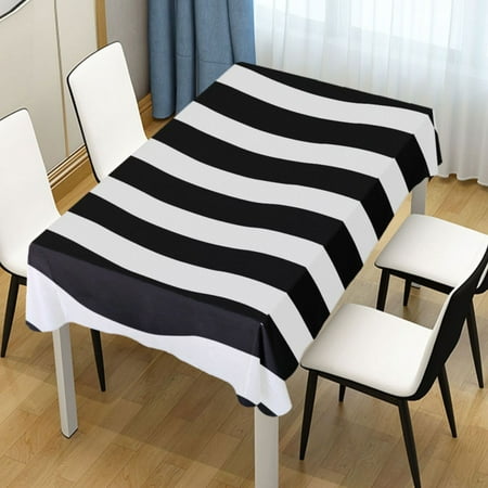 

ALAZA White with Black Line Stripe Rectangle Tablecloth Tablecover Dinning Table Cloth 54 x72