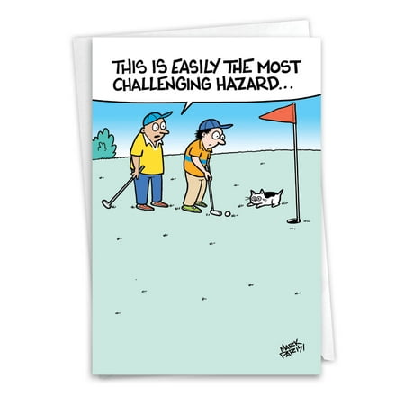 Funny Father's Day Greeting Card with 5 x 7 Inch Envelope (1 Card) Dad Golf Cat - Cat on Golf Course with Players