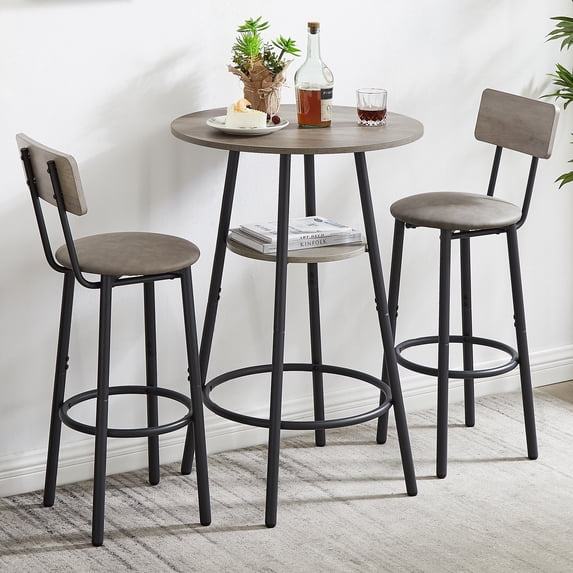 UWR-Nite Bar Table and Chair Set for 2, 3 Piece 2-Tier Small Round Pub Table & Stools with Backrest, Counter Height High Top Bistro Set for Kitchen Dining Room Breakfast Nook