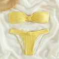 thumbnail image 2 of UTSJKR Women's Strapless Bikini Set Wave Textured Bow Ruched High Cut Bandeau Swimsuit Bathing Suits 2 Piece Cheeky Swimwear Yellow L, 2 of 5