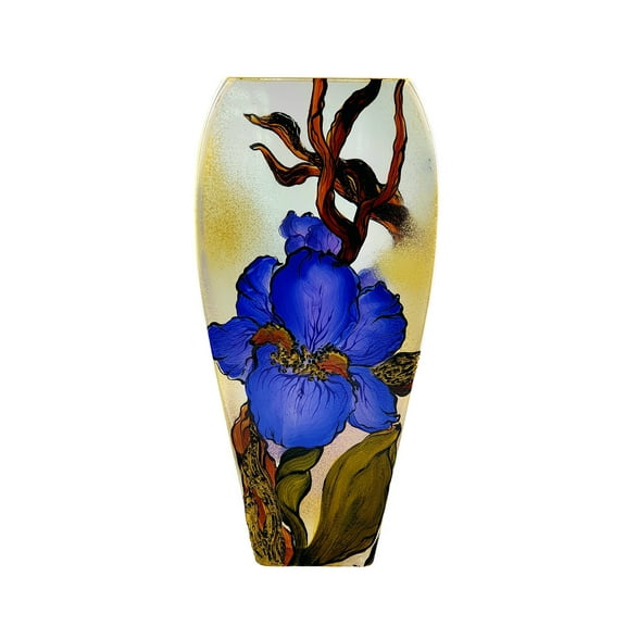 Victoria Bella 12-inch Glass Vase with Purple Iris Pattern
