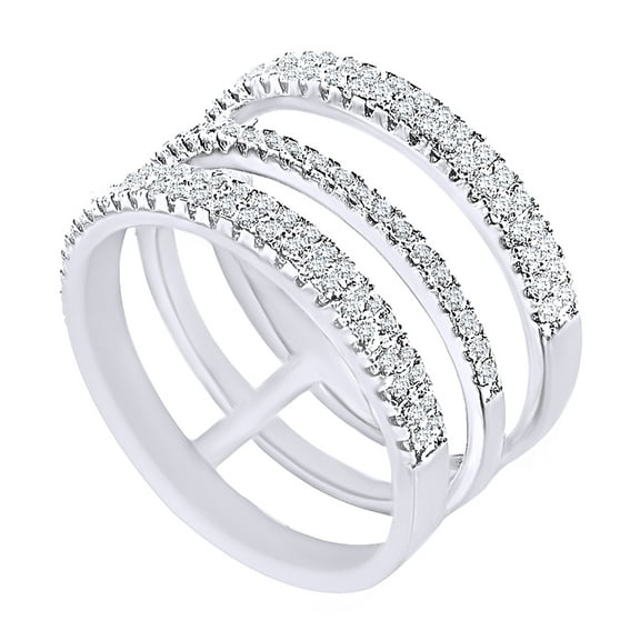 AFFY Round Cut Cubic Zirconia Five Row Ring in 14k White Gold Over Sterling Silver, Ring Size - 4