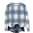 thumbnail image 2 of Women's Lightweight Sweatshirts Plaid Checkered Print Crewneck Pullover Long Sleeve Loose Christmas Casual Tops (L, Blue), 2 of 7