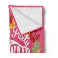 thumbnail image 2 of Hula Girl Soft Flannel Fleece Throw Blanket, Luau Party Aloha Paradise Island Fun Text with Dancer Hibiscus, Cozy Plush for Indoor and Outdoor Use, 60" x 80", Hot Pink Mustard, by Ambesonne, 2 of 5