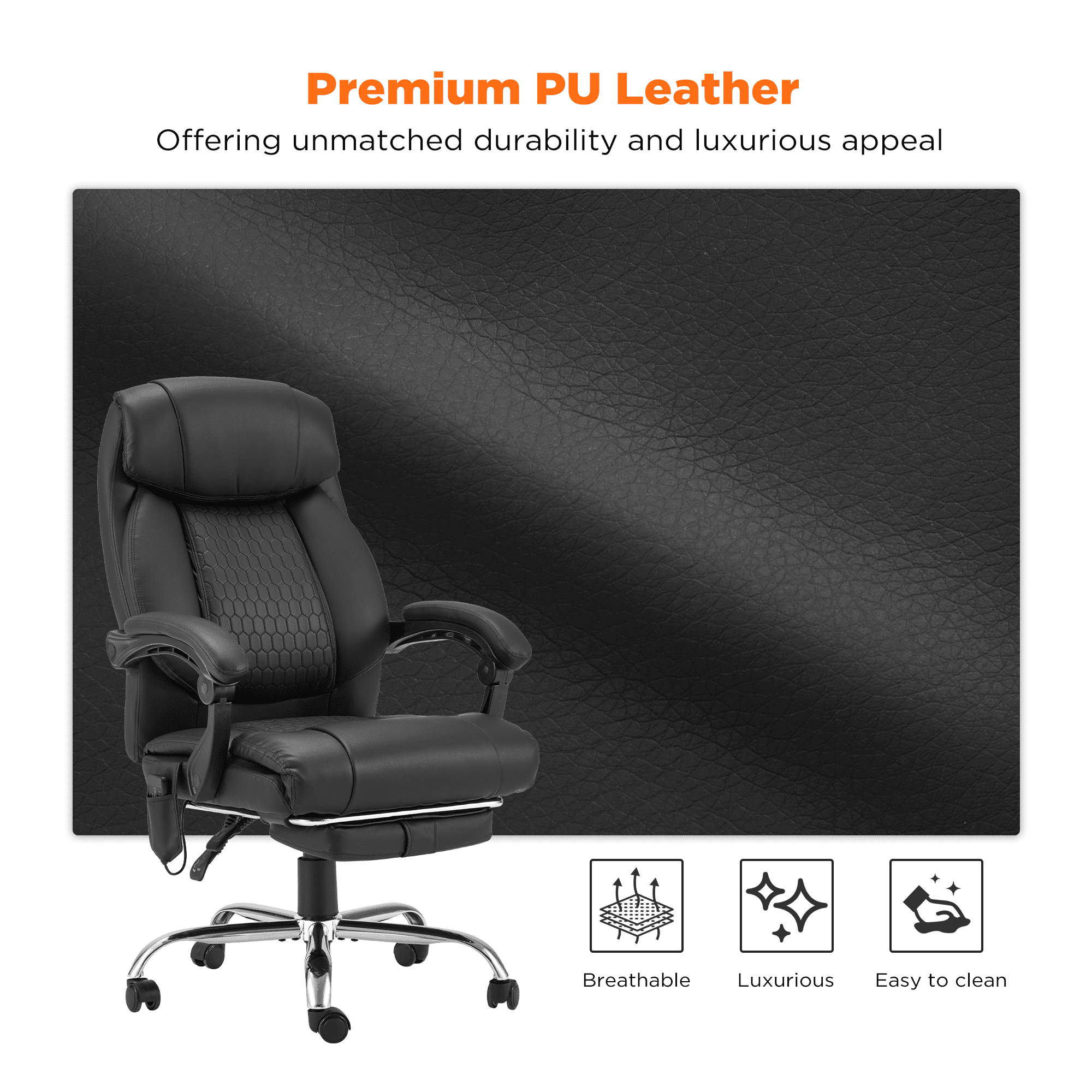 HOMREST Ergonomic Administrative Office Chair, Heated Massage Lounge Chair with Adjustable Backrest, Foot Pedal, for Home & Office Use, Black
