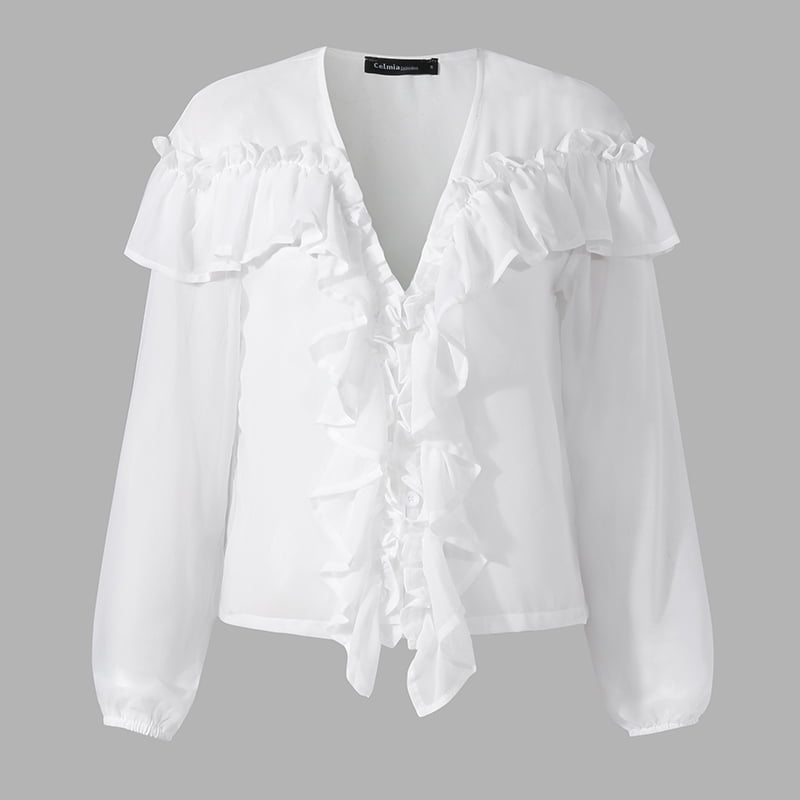 Celmia Women Sexy V Neck Crop Top Long 