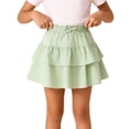 thumbnail image 2 of QTBIUQ Girls Tiered Ruffle Skirt Solid Color Casual Mini Skirt with Elastic Waist Bow Summer Layered Skirt, 2 of 9