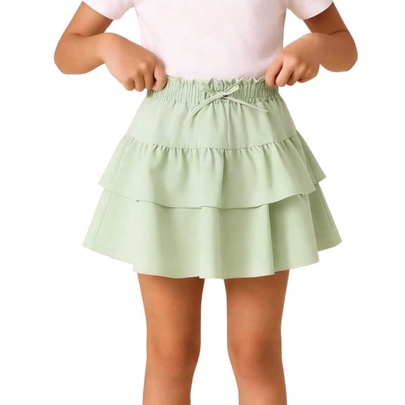CHEEREAM Girls Mini Skirts High Elastic Waist Summer A-Line Floral Layered Ruffle Pleated Beach Drawstring Skirt For Kids Causal