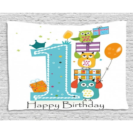 1st Birthday Decorations Tapestry First Cake Candle Owls Family