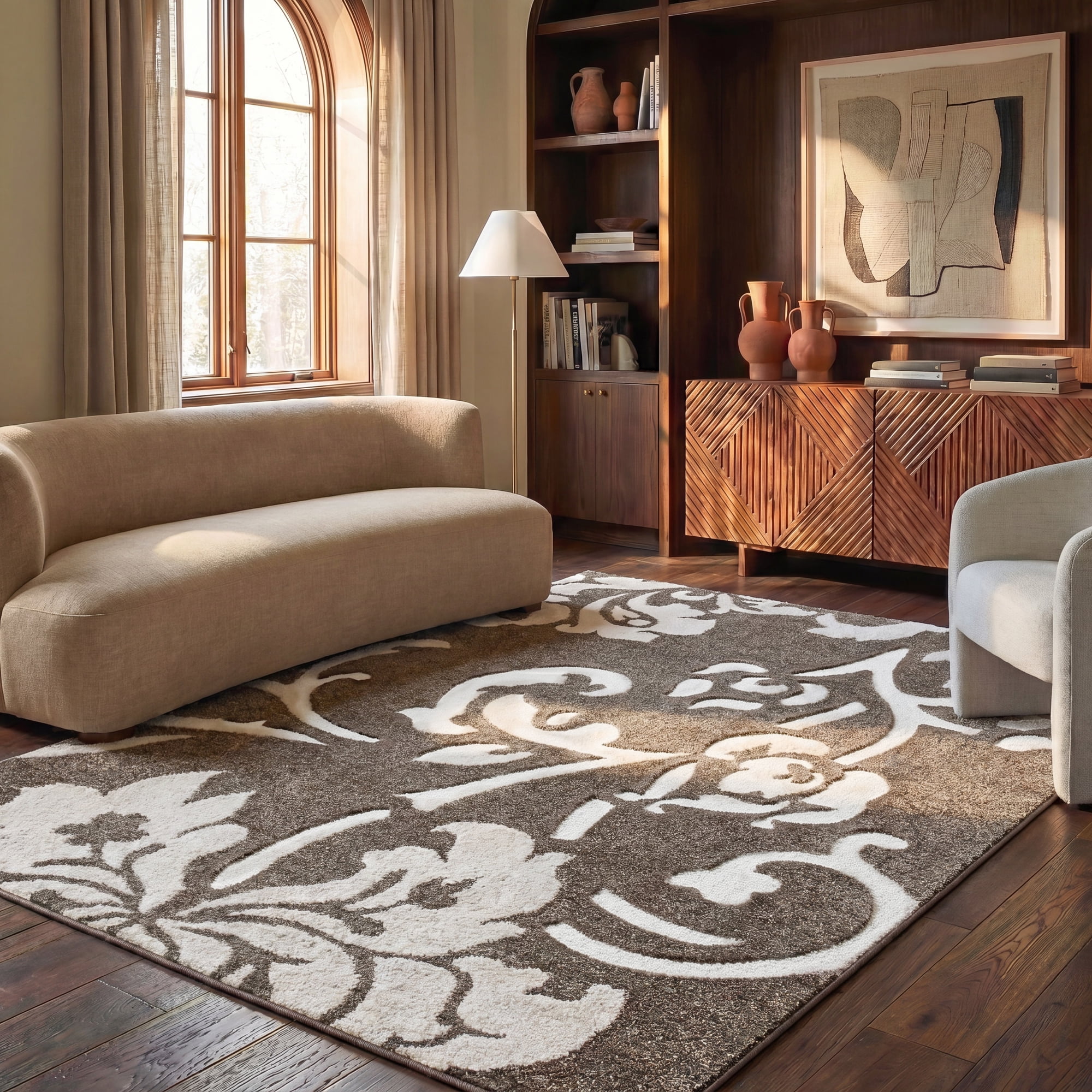 Safavieh Florida Merrick Geometric Shag Area Rug, Smoke/Beige, 6' x 8'