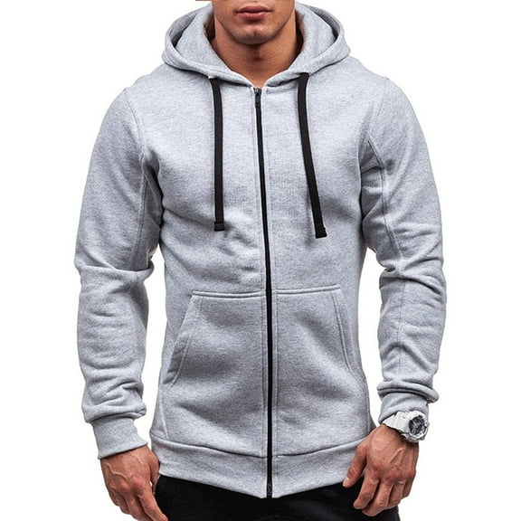 wybzd Mens Lightweight Hoodie Full Zip Up Soft Sport Outdoor Long Sleeve Hooded Sweatshirt Light Gray XL