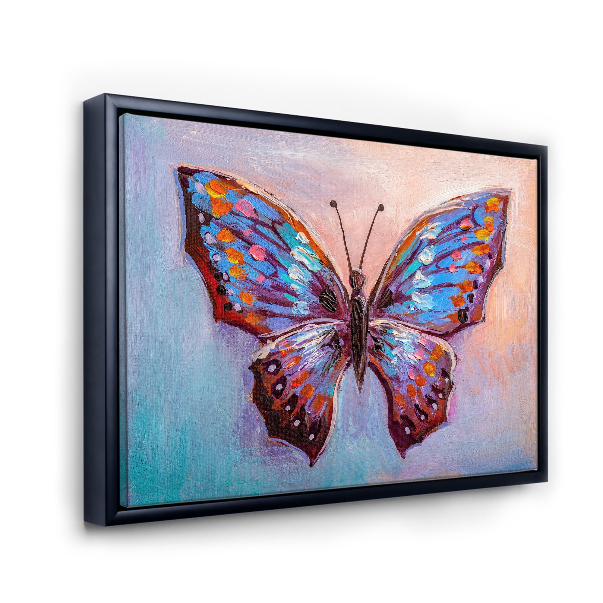 Designart 'Ancient Blue Butterfly II' Modern Framed Canvas Wall Art Print
