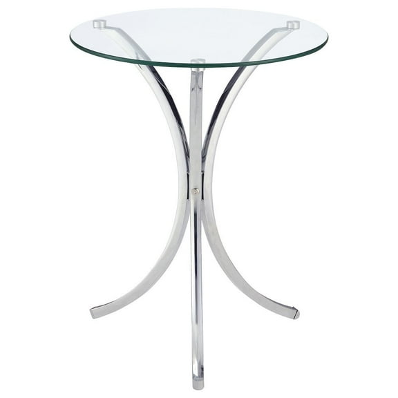 FurniFact Round Glass Side Table with Chrome Base, Silver Accent End Table Design