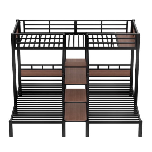 YDSM Twin over Twin over Twin Metal Bunk Bed ,triple metal bunk bed with Storage shelves and storage stairs,black