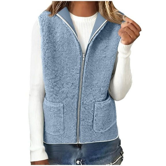 FAIWAD Womens Fleece Vest Sleeveless Zip Up Fall Winter Fuzzy Warm Outerwear with Pockets