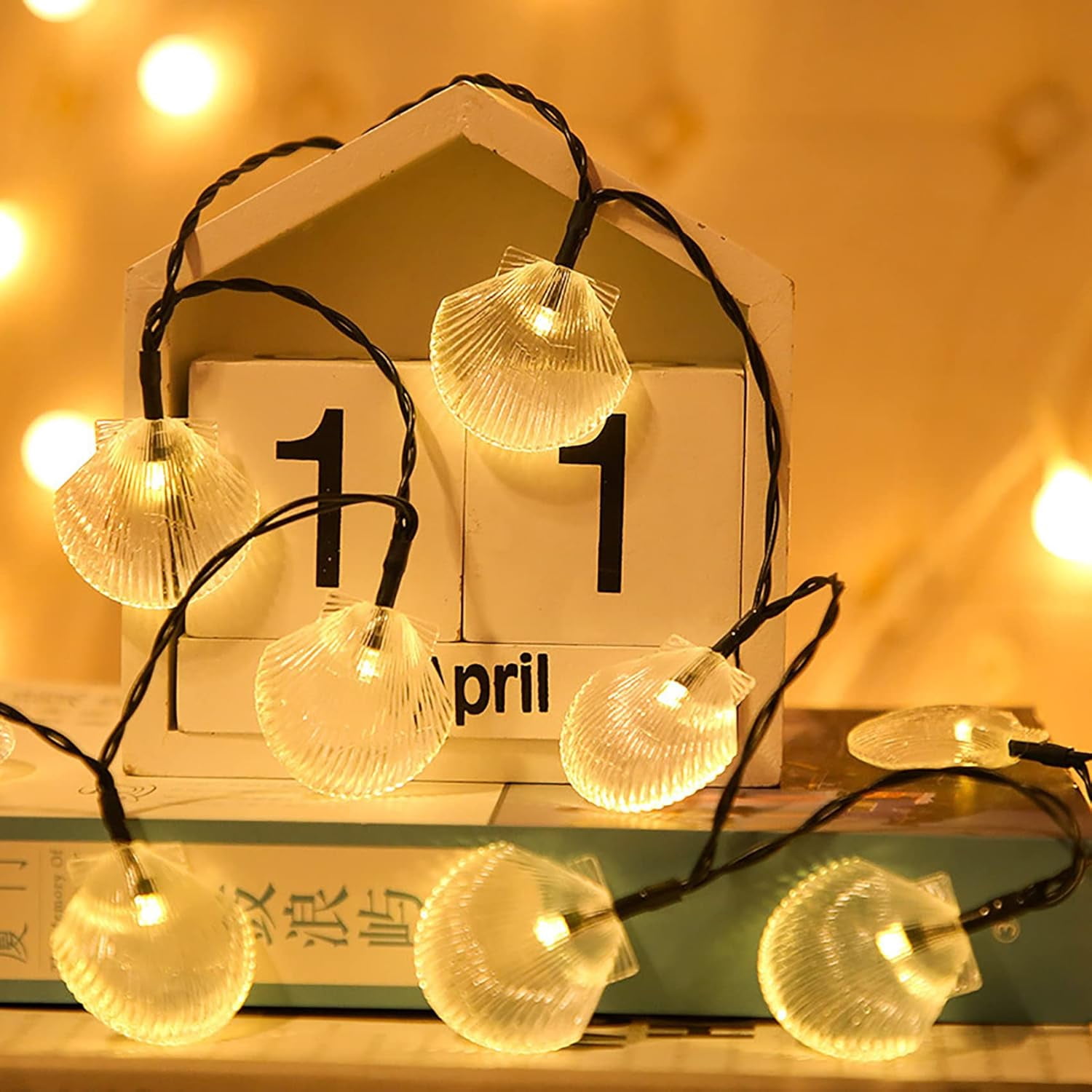 Solar Seashell String Lights 16.4FT 30LED Waterproof 8 Modes Sea Shell String Lights Ocean Theme Lights for Covered Outdoor Camping Wedding Birthday Party