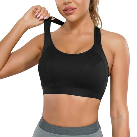 

CtriLady Women s High Impact Racerback Sports Bra Yoga Workout Running Bras Wireless Full Support Bonce Adjustable Straps Hook Quick Dry Seamless Tank Tops(Black Large)