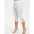 thumbnail image 5 of Rosegal for Women Metal Ring Cut Out Capri Plus Size Leggings White 4XL, 5 of 6
