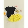 thumbnail image 6 of BemeyourBBs Infant Baby Girl First Birthday Outfit 1st Years Old Birthday Clothes Bee Letter Print Crew Neck Short Sleeve Romper Mesh Skirt and Bow Headband 3 Pcs Set, 6 of 9
