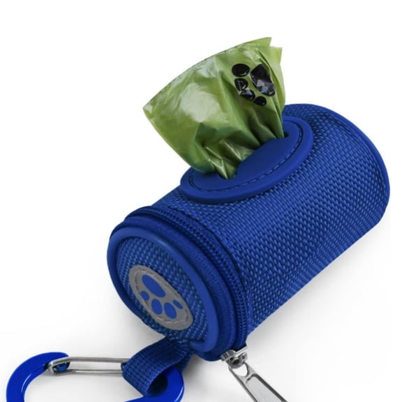 Portable Pet Poop Bag Dispenser for Dogs and Cats, Waterproof Mini Cylinder Waste Bag Holder with Clip, Dog Collar and Leash Attachment Accessory C#062 Blue