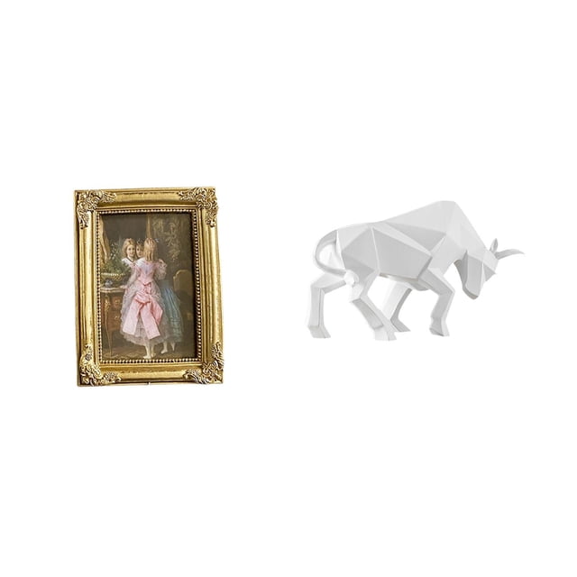 Siruishop Cadre Photo en Résine Support d'Exposition de Cartes Affiche devant en Verre Cadre Photo Statue de Taureau Ornement Jolie Collection Moderne Sculpture de Taureau en Résine Figurine Abstraite pour Bureau Table Mur