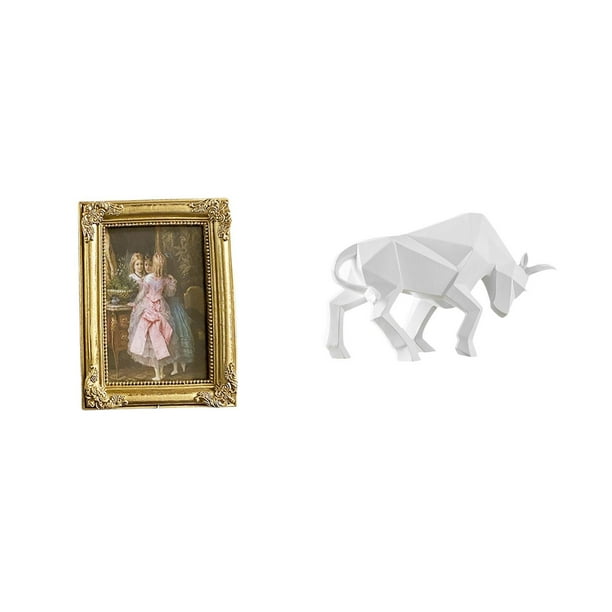 Marco De Fotos De Resina, Soporte Para Tarjetas, Póster, Marco De Fotos Con Frente De Vidrio, Adorno De Estatua De Toro, Hermosa Escultura De Toro De Resina Moderna Coleccionable, Figura