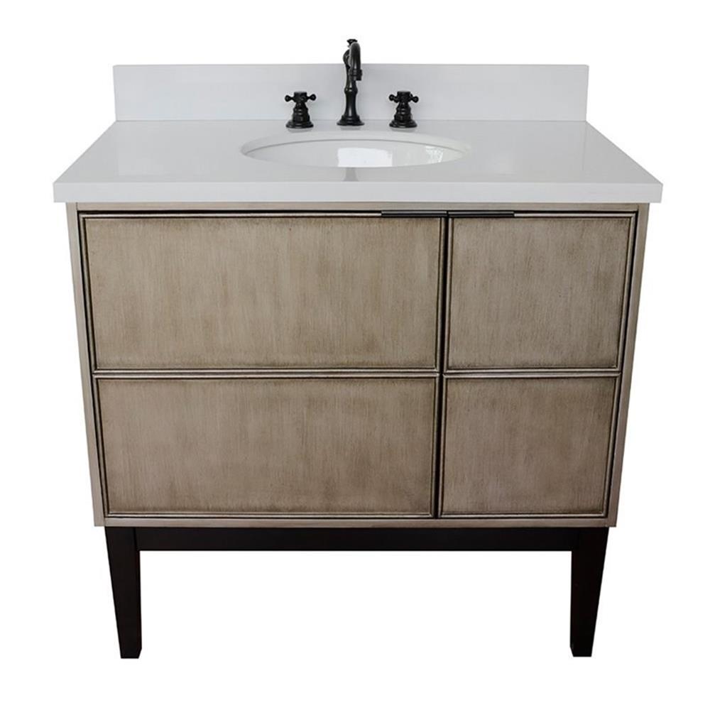 Bellaterra Home 37" Single vanity in Linen Brown finish top with White quartz and oval sink