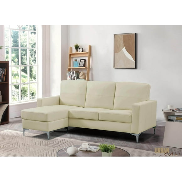 Urban Cali Del Mar 78.74" Wide Faux Leather Sectional Sofa with Reversible Chaise (Cream)