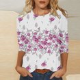 thumbnail image 2 of HKEJIAOI Hauts à Manches 3/4 en Polyester pour Femme Imprimé Graphique Hauts pour Femme 2023 Col Rond, 2 of 5
