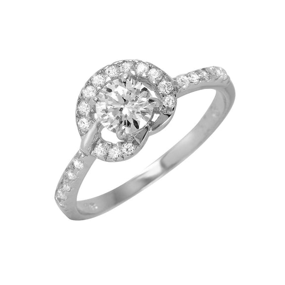 Rhodium Plated Sterling Silver 925 Clear Cubic Zirconia Halo Ring Band White Jewelry Female Size 5