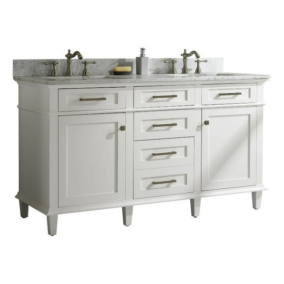 Legion Furniture 60" MDF/Veneer Wood Double Sink Vanity Cabinet in White