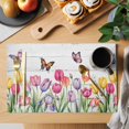 thumbnail image 2 of Tulips Spring Floral Placemats Set of 4, Pastoral Flowers Butterfly Wooden Placemats for Dining Table, Place Mats for Kitchen Tabletop, Waterproof Wipeable Dining Table Mats Set, 2 of 9