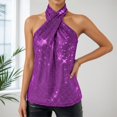 thumbnail image 2 of Womens Sparkling Camisole Top Elegant Sleeveless Tank Blouse Casual Party Wear Halter Neck Purple XS, 2 of 4