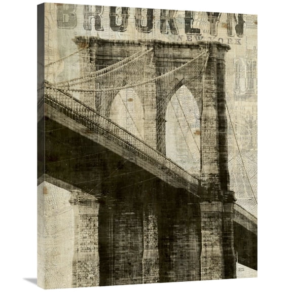 Global Gallery's 'Vintage New York Brooklyn Bridge' By Michael Mullan Stretched Canvas Wall Art
